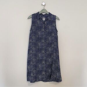 Anne Klein Blue Dot Button Neck Mini Dress